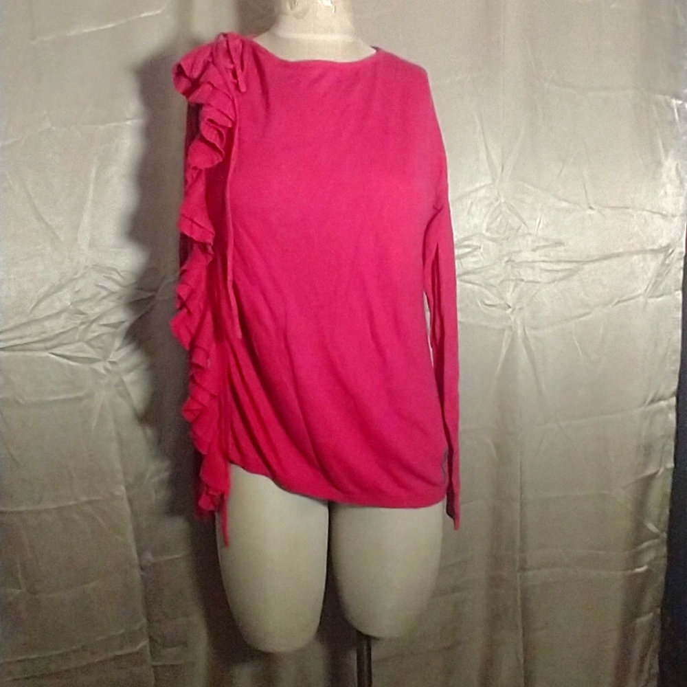 Dkny Jeans Hot Pink Retro Ruffle Sweater Size XS (Small Medium)